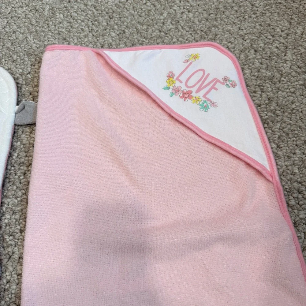 Pink Hooded Baby Bath Towel Set Lamb‎ Animal & Love Floral 2 Pack